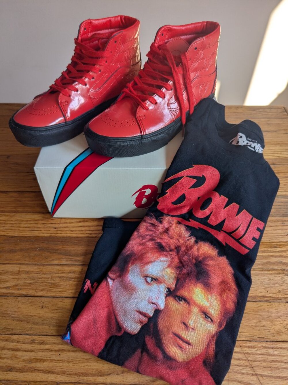 David Bowie Ziggy Stardust Red Platform Vans (W 8 / M 6.5) & Matching T Shirt!